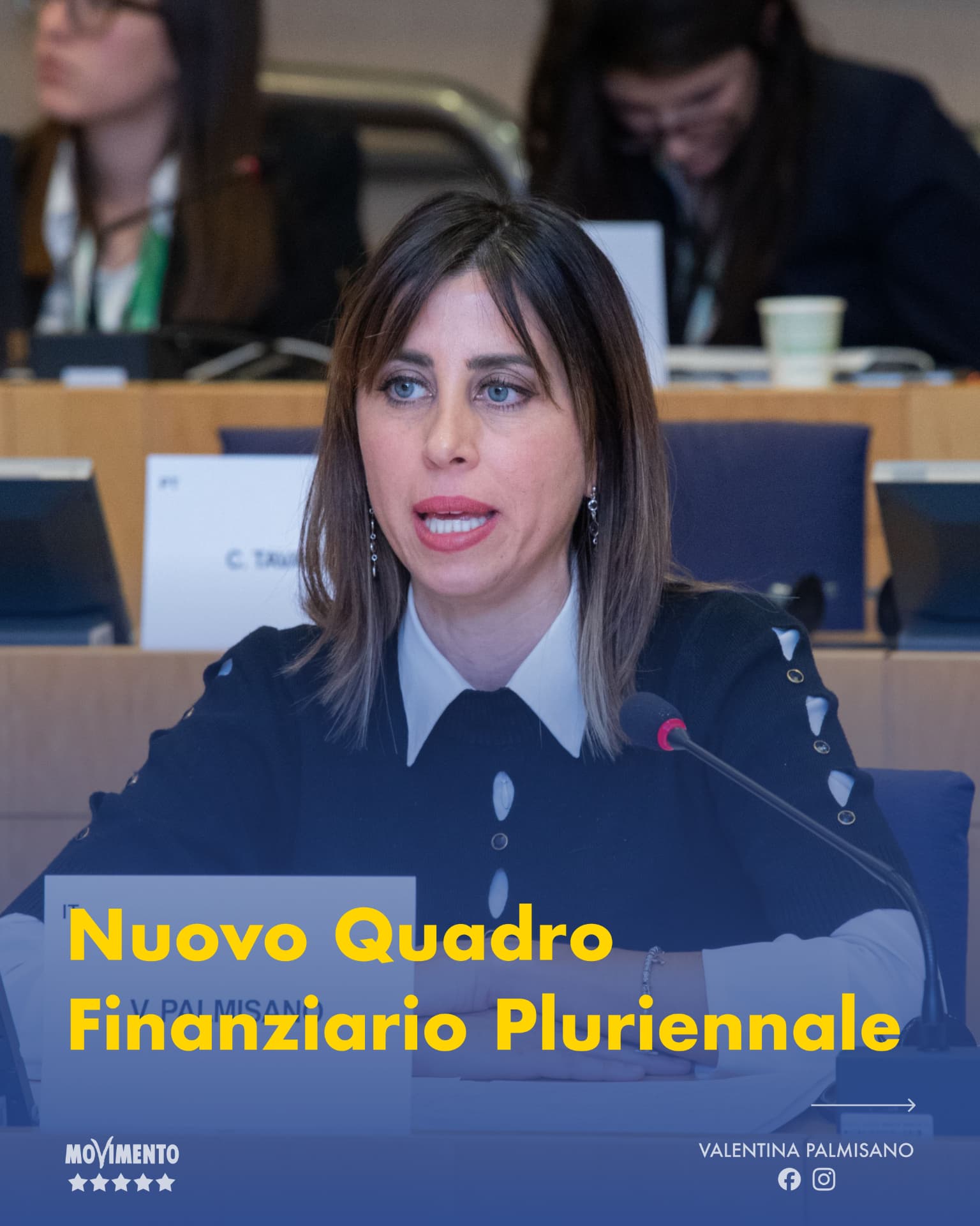 Grafica social: Valentina Palmisano in aula al Parlamento Europeo, Nuovo Quadro Finanziario Pluriennale